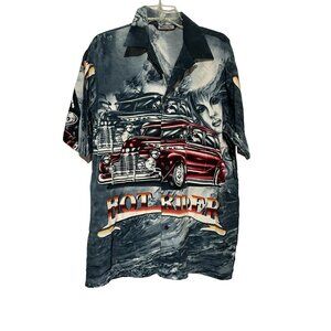 Million Guy Men's Button Up Shirt Hot Rider Red Car All Over Print Gray Size XL